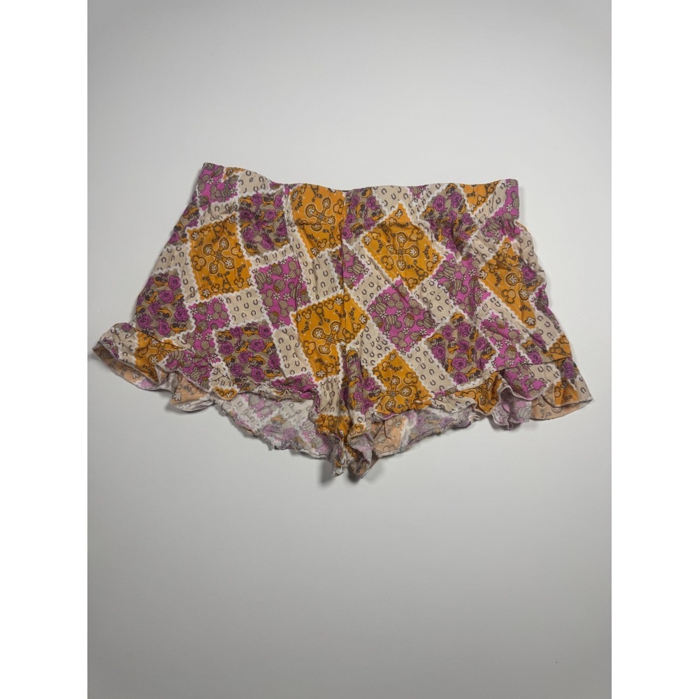 Disney Sleep Shorts Womens Small Multicolor Minnie Mouse Cowboy Print Ruffle Hem